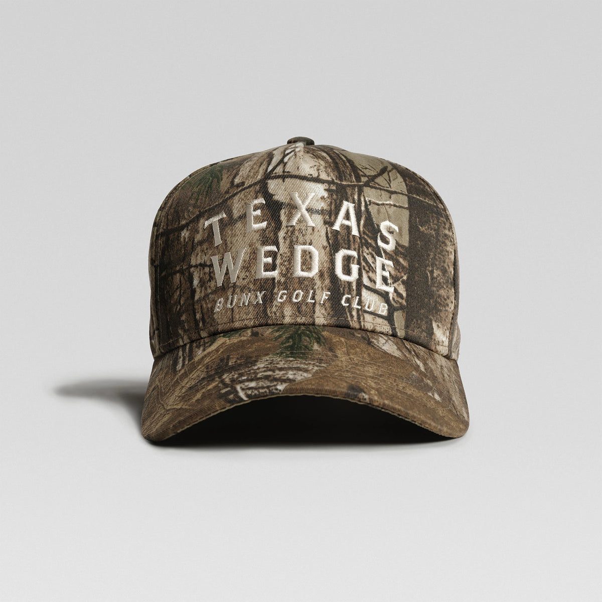 BUNX Golf Texas Wedge 5-panel snapback in Realtree camo, front view