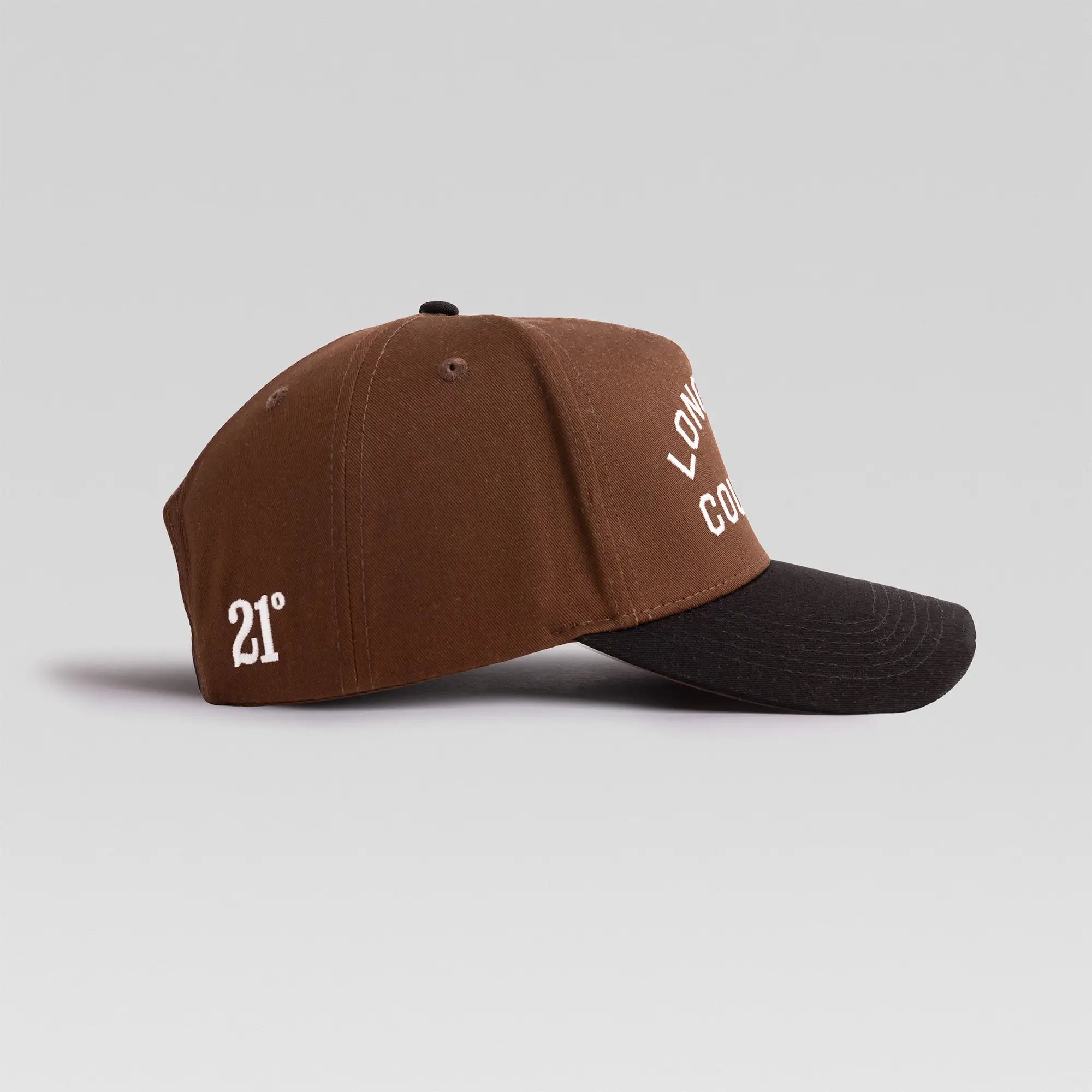 BUNX Golf Long Iron Country brown and black snapback, right side view with 21 degree loft embroidery