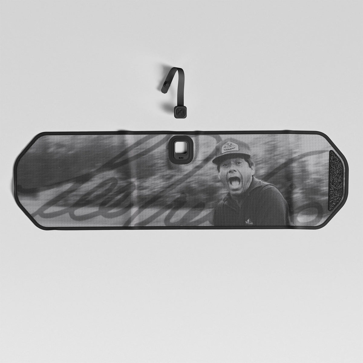 BUNX Golf magnetic towel in Lee Trevino black and white photo print with Fidlock strap and removable tablet