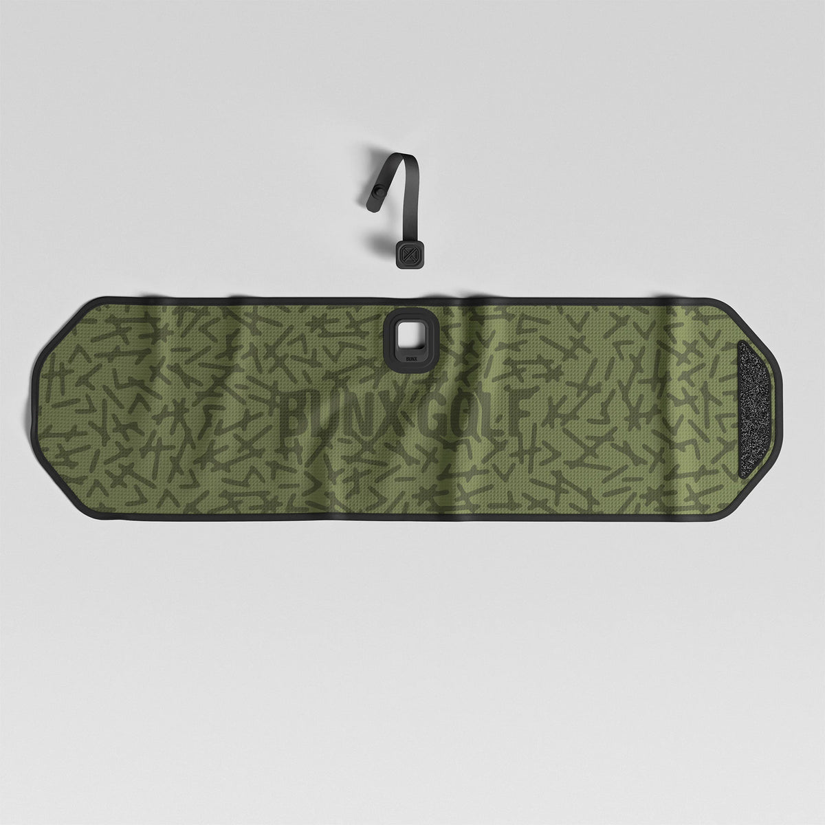 BUNX Golf magnetic towel in green Squiggles tee-print pattern with Fidlock strap